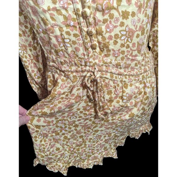 Barefoot Blonde Joni Play Dress Neutral Floral With Drawstring Waist - Picture 3 of 9